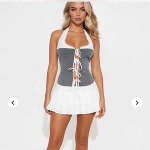 Fashion Nova Gray and White Halter Jumpsuit